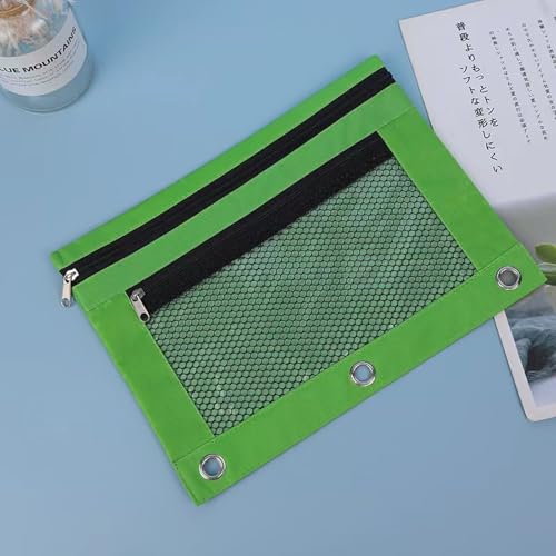 Image of Pencil Pouch for 3 Ring Binder - 3 Hole Zipper Pen Case Bag Holder Bulk Accessories Clear Window Aesthetic Organizer Pockets
