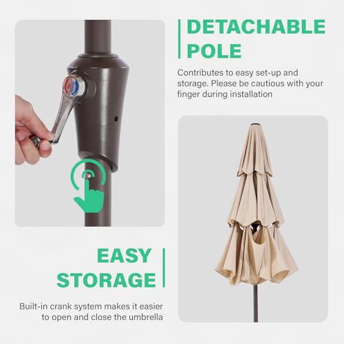 Image of JEAREY 9FT 3 Tier Patio Umbrella Outdoor Market Umbrella Table Umbrellas with 8 Ribs 1.5 Pole Push Button Tilt and Crank UV Protection for Garden,Beige