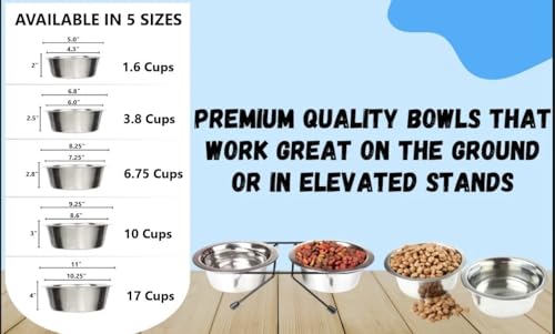 Greendale - 4 Pack - Large (6.75 Cups) - Stainless Steel Metal Dog Bowls - Perfect for Dog Food or Water. Ideal for Use on Floor or for Elevated Stands. Wrong Size? Click to Look at Our Size Options - Image 5