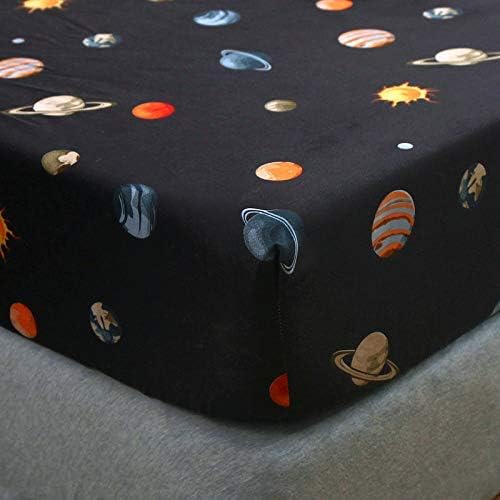 KFZ Planet Earth Queen Sheet Set –Navy Blue, Solar System Print 4 PCS Bed Sheets with 1 Queen Fitted Sheet, 1 Flat Sheet, 2 Pillow Covers – Microfiber Bedroom Set for Room Decor Birthday Gifts