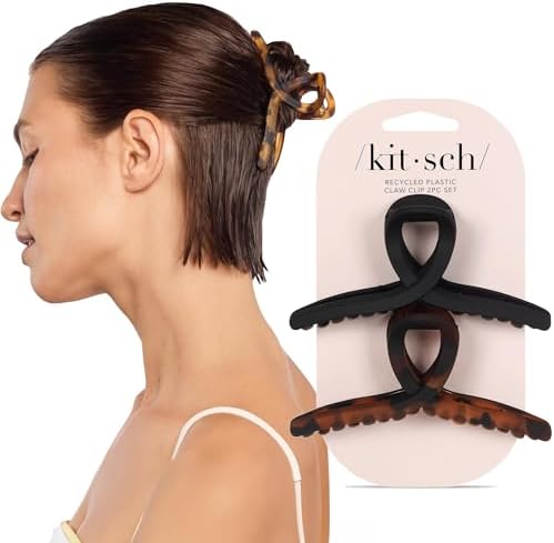 Kitsch Recycled Plastic Classic Claw Clips for Hair, Large Hair Clips for Women, Loop Hair Claw Clips for Thick Hair Thin Hair, Claw Hair Clips, Hair Accessories for Women - 2pc Set