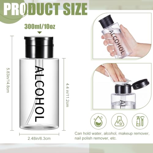Image of Layhit 3 Pcs Alcohol Pump Dispenser 10 Oz, Black Cap + Clear Bottle | Push down Pump for Easy Dispensing, Refillable for Sanitizer, Cosmetics, Nail Care, Clear Plastic for Visibility