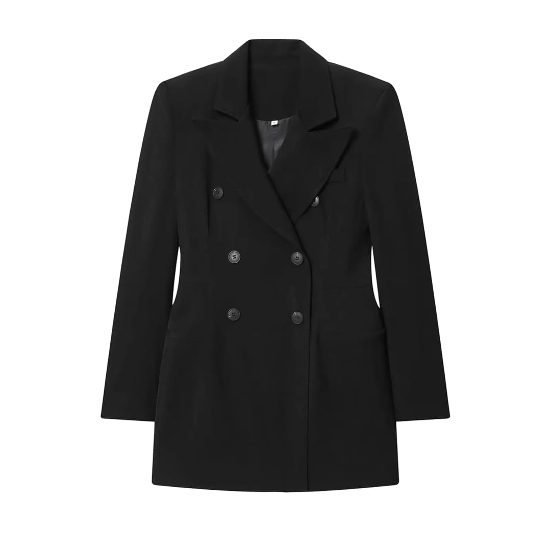 Women European American Blazer Fall Double Breasted Suit Jacket Mid Length Dress Jacket Outerwear