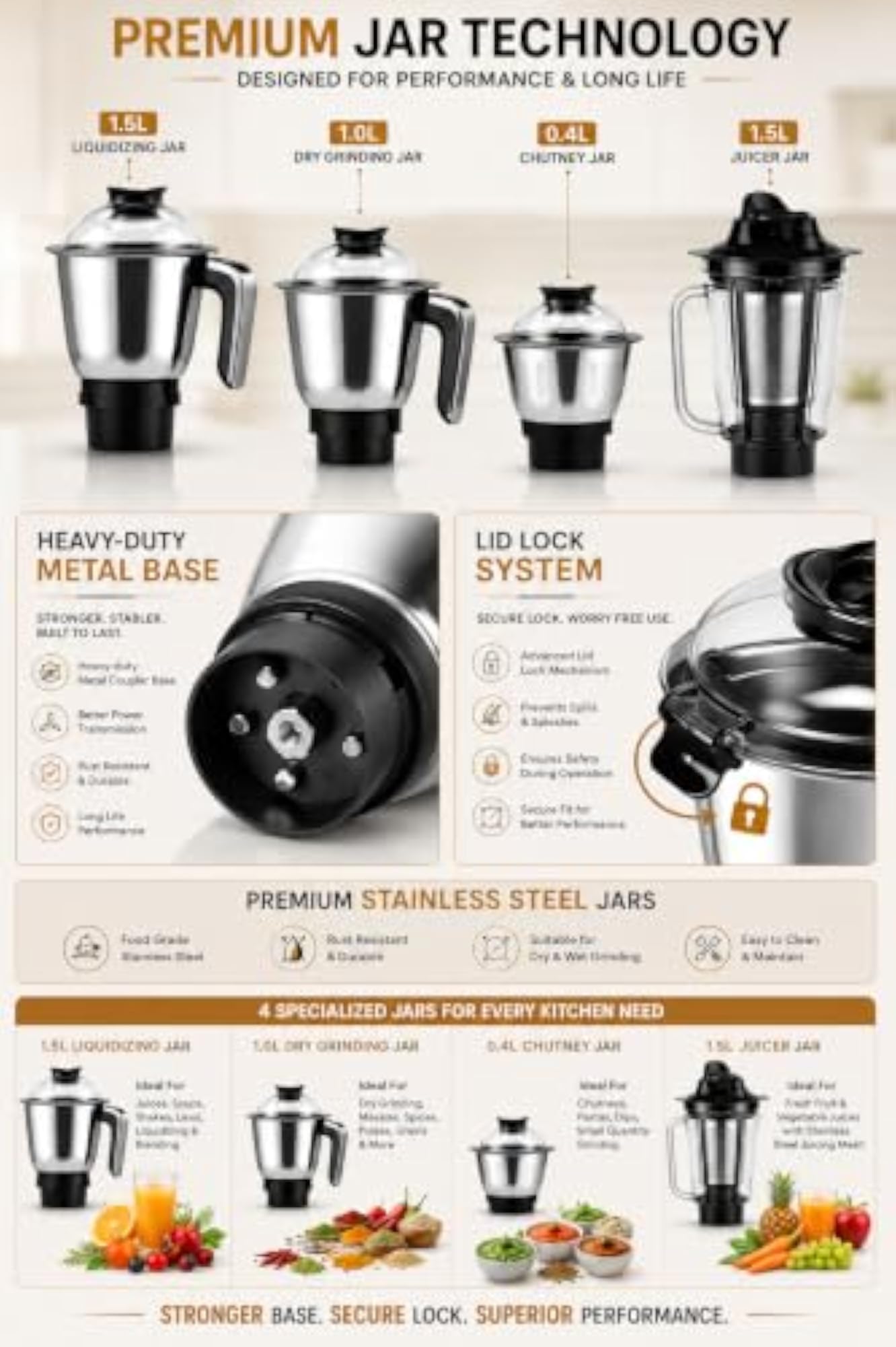 Velocity 750W Juicer Mixer Grinder with 4 Jars