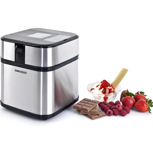 Syntrox Edelstahl Eismaschine Jinoria Speiseeismaschine Eiscreme Maschine, mit Timerfunktion. 12W, Speiseeis schnell und einfach zuhause herstellen