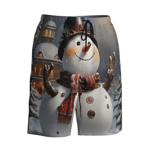 Christmas Snowman Print Men's Beach Pants Lightweight Quick-Dry Swim Pants with Mesh Lining for Men 6