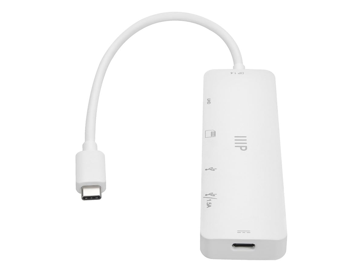 Monoprice Adaptador HDMI 4K multipuerto USB Tipo C 6 en 1, resolución máxima 4K a 60Hz, 5Gbps, lectores de Tarjetas, PD de 100 vatios, Cable USB-C de 6.7 Pulgadas, Plug-n-Play, Compacto y Ligero,