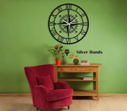 Image of Wall Clock Stylish Metal Analog Wall Clock for Living Room, Bedroom, Office, Kitchen, Home and Hall | Antique Fancy Big Size Modern Wall Watch (Black DA-134, 40 CM)