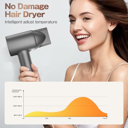 Image of Labiim Hair Dryer, High-Speed Ionic Blow Dryer 110,000 RPM Brushless Motor for Fast Drying, 200M Ions Frizz & Thermo-Control HairDryer with Magnetic Nozzle, Quiet Compact for Home Travel, Gray
