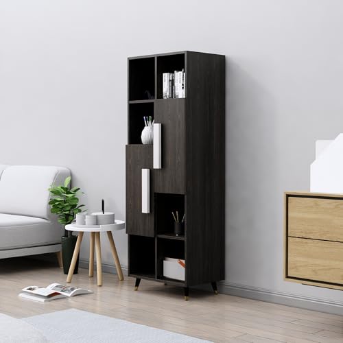 Image of Bniture Bookshelf for Home | Engineered Wood Book Shelf with 2 Door & 6 Shelf | Open Book Shelf Stand for Library | Multipurpose Display Organizer for Living Room, Study & Office | Flower Wenge