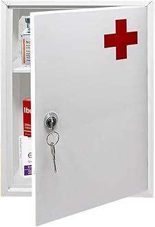 First Aid Medical Cabinet - Use at Home, Office, School, Lab, Medicine Kit | Wall Mounted With Fixings Included | Child Proof & Comes With 2 Keys