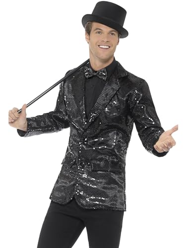 Smiffys Chaqueta de lentejuelas, negro, para hombre Halloween