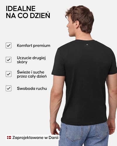 Koszulki męskie DANISH ENDURANCE, T-shirt z Bawełny Organicznej dla Mężczyzn, Wielopak, Krótki Rękaw, Miękka Mieszanka Premium, 2-Pak, Crew Neck - Czarny, L