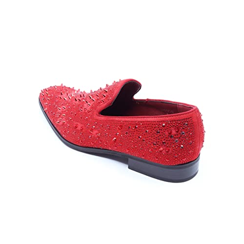 Men's Vintage Spike Rhinestone Designer Classic Smoking Dress Fashion Loafers Slip On Shoes Exotic-02 (Red, Us_Footwear_Size_System, Adult, Men, Numeric, Medium, Numeric_10) #TOP2