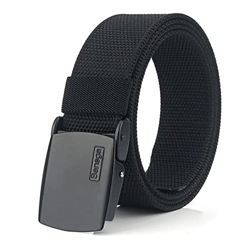 Bansga Cinturón táctico militar Hombres Hebilla metálica Espesar Cinturones de lona de nylon para hombres(A-Negro) Cover