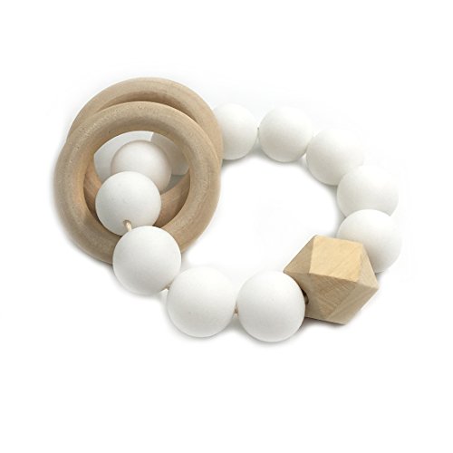 Amyster DIY Baby Teether Nursing Bracelet Food Grade Silicone Teether Wooden Teether Ring Teether Nature Safe Organic Infant Baby Bangle Teether Toys