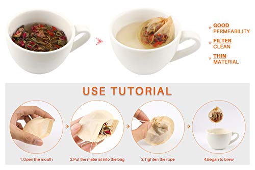 Tea Bags, 300PCS Disposable Empty Tea Bags Tea Infuser Drawstring Teabags Natural Material Tea Bags for Loose Leaf Herbs Teas