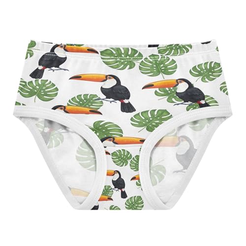 Joisal Fancy Girls Underwear Toddlers Cotton Little Girl Panties Toucans Green Tropical Leaves White Briefs Kids Undies 8-9 Years