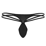 moily Sexy Men's Sissy Lingerie G-String Bugle Pouch Panties Double Waist Straps Micro T-Back Underwear Black X-Large