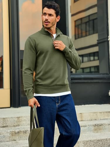 Runcati Mens Quarter Zip Pullover Sweater Lightweight Mock Neck Slim Fit Pullover Knit Casual Polo Sweaters3