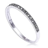 NOVICA Artisan Handmade Marcasite Band Ring Sterling Silver from Thailand Grey [band Width 2 mm W] ' Glistening Road'