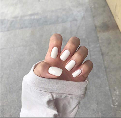 Cathercing 24 Pcs Ballerina Pure Color Coffin Gel Nails Full Cover Round Head False Nails Short Beauty Nails Fake Tips Art Nail Stickers for Women Girls Gift on Halloween Party (white)