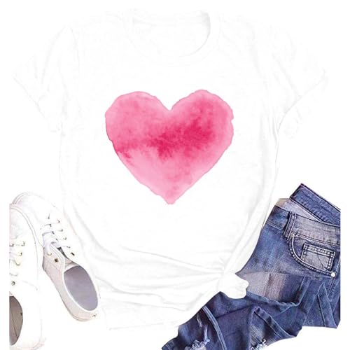 T-shirt de Saint-Valentin pour femme SUWATOIN anti-pli avec cœur élégant