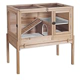GUTINNEEN Guinea Pig Cages with Anti Chewing Sturdy Plastic Floor and Cool Zinc Plate, Indoor Rabbit Hutch with Hideout and PVC Platform, Elevated Legs Hamster Cage 36.6' L (Nature)