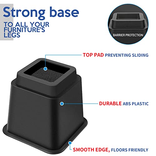 Usion Bed Furniture Risers 5 Inch, Heavy Duty Bed Raising Blocks Up To 3300 Lbs,Bed Lift Risers For Couch,Desk,Sofa,Chair,Table (6 Pack,Black) #TOP5
