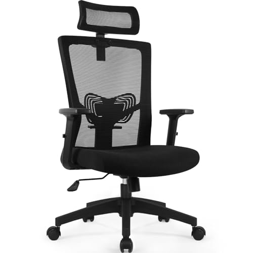 Daccormax Bürostuhl Ergonomisch, Schreibtischstuhl mit Verstellbarer Kopfstütze, Armlehnen, Lendenwirbelstütze, Drehstuhl Wippfunktion, Chefsessel aus Mesh,Rückenschonend, Bürostuhl 150kg