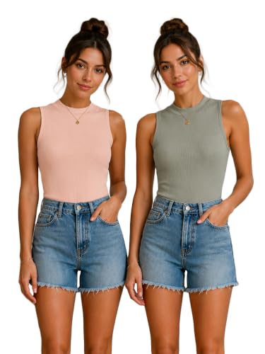 Image of Toochki Tops for Women Crop Top for Women's Tank Activewear Tee Casual Sports Cotton High Neck Camisole Pack of Two (2)
