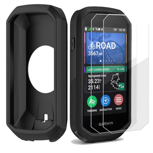 Buoluoioir Funda para Garmin Edge 1050 + 2 Películas, Funda de Silicona Suave Antigolpes para GPS Bicicleta Ciclismo Touring, Protección Completa de Carcasa para Garmin Edge 1050, Negro