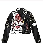 TrusMe Schwarze Lederjacke Frauen Winter-Beschlagene Punk Street Damen Short Mäntel Outwear,M