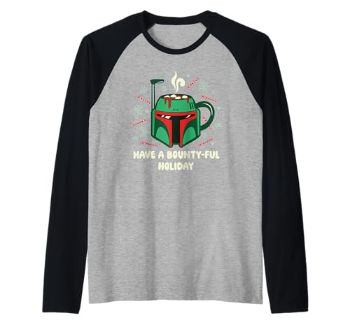 Image of Star Wars Christmas A Bounty-ful Holiday Boba Fett Mug Raglan Baseball Tee