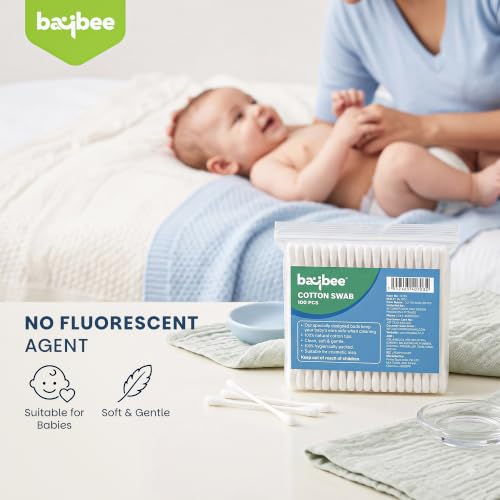 Image of Baybee 400 Pcs Baby Cotton Swab Ear Buds Cleaner, Made of Biodegradable Material, Safe & Hygienic for Babies | Soft Cotton Buds, Ear Cleaning Buds | Ear Buds Cleaner for Babies Kids Adults (Pack of 4)