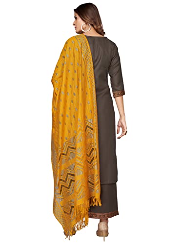 Image of Vbuyz Women's Cotton Blend Solid Straight Stitched Kurta Palazzo with Dupatta (VF-KU-1916-SKD-42 Grey X-Large)
