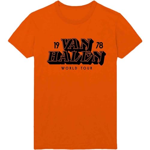 Image of Van Halen T Shirt World Tour 1978 Band Logo Official Mens Orange S