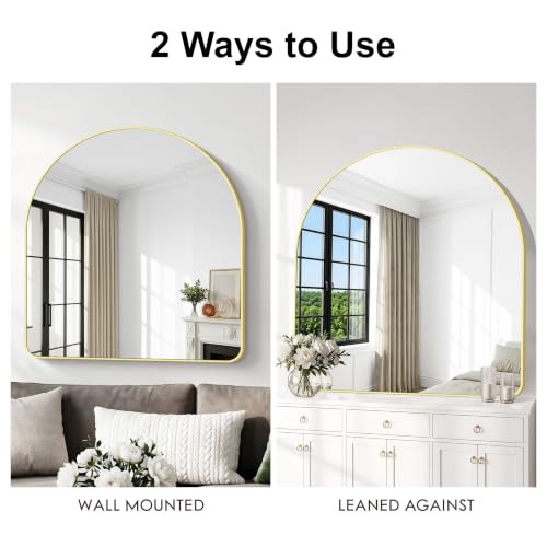 Image of BONEWEI Arched Wall Mirror,42x42 inch Gold Arched Mirror Bathroom,Large Vanity Mirror for Over Sink Metal Frame,Tempered Glass Arch Mirrors for Bedroom,Entryway,Living Room,Home Decor Shatter-Proof