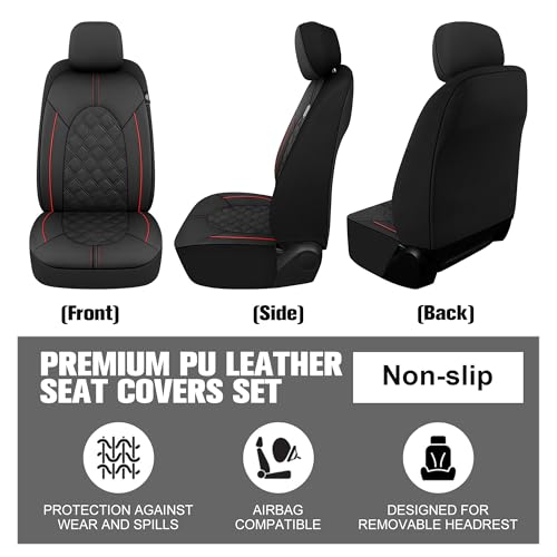 Image of YGL Luxury PU Leather Car Seat Covers Full Set, Non-Slip Seat Cover Protectors, Universal Fit for Cars, Trucks, SUVs, Vans, Pickups, Airbag Compatible, Seat Covers for Car Interior (Black /Red)