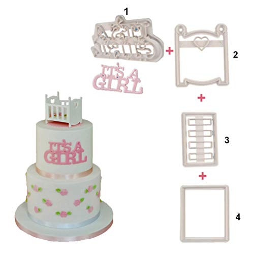 It's A Girl Cookie Cutter Set, Crib Cot Cake Fondant Cutters for Ba