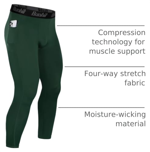 Image of Runhit Mens Compression Pants Running Tights Pockets Sports Leggings Spandex Workout Cycling Athletic Thermal