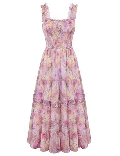 Image of Scarlet Darkness Floral Dress for Women 2026 Flowy Sundress Smocked Cottagecore Dresses