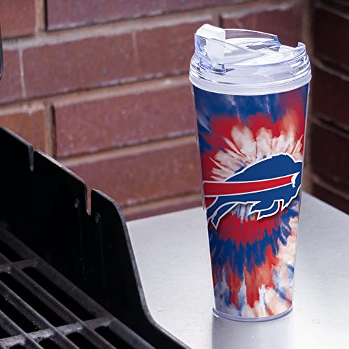 Image of Rico Industries NFL Football Glitter 24oz Acrylic Glitter Tumbler with Hinged Lid, Officially Licensed Double Wall Tumbler with Straw