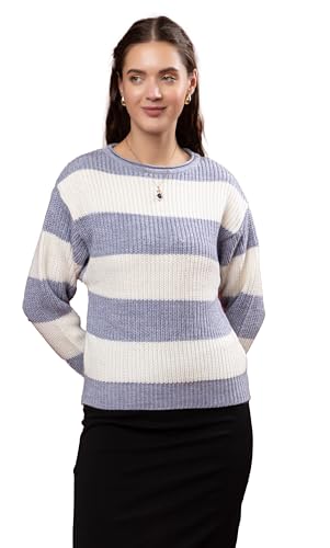 Image of Wear lusso Women's 100% Wool Color Block Stripe Full Sleeve Round Neck Pullover Sweater | Winter Season Fashion