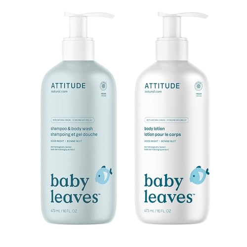 Image of Bundle of ATTITUDE 2-in-1 Shampoo and Body Wash for Baby and Body Lotion for Baby, EWG Verified, Dermatologically Tested, Plant and Mineral-Based Ingredients, Vegan, Good Night, 16 Fl Oz