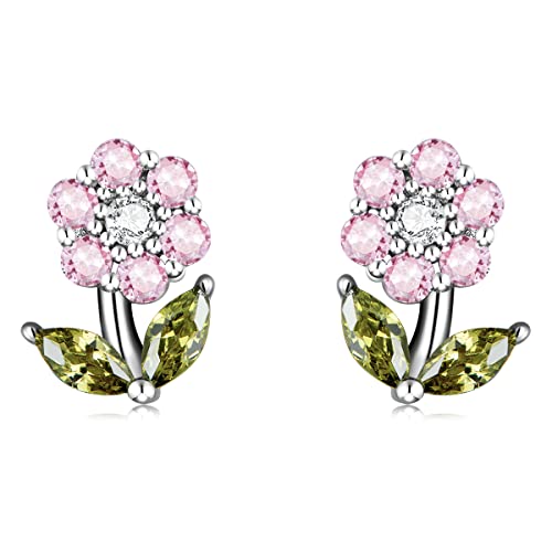 Boucles d'oreilles fleur argent 925 clous d'oreilles diamant simulation femme - 2