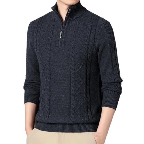 Kelsiop Men's Thicken Zipper Sweater Winter Fashion Twisted Knit Clothes Long Sleeve Warm Jumper Pullover Sweaters
