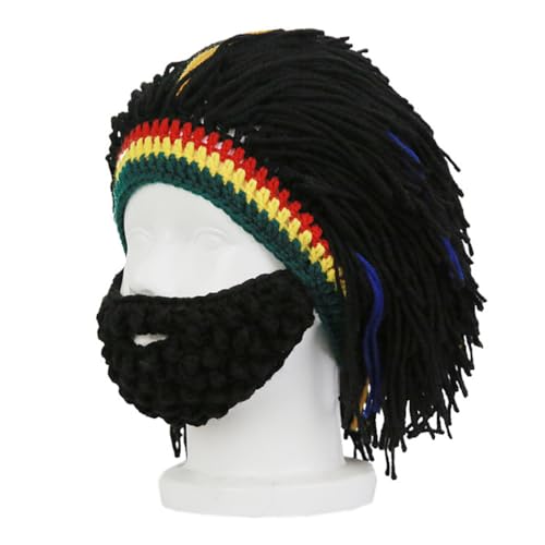 Image of Funny Rasta Wig Beard Hats Knitted Jamaican Rasta Beanie Hat with Dreadlocks Christmas Halloween for Men Women
