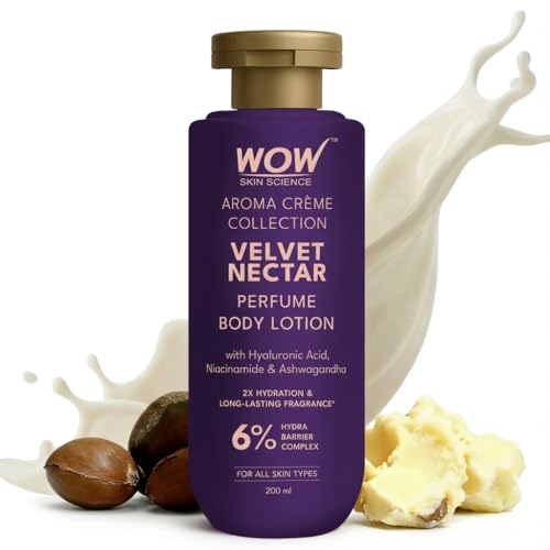 Image of WOW Skin Science Velvet Nectar Perfume Body Lotion | 6% Hydra Barrier Complex | Hyaluronic Acid, Niacinamide & Ashwagandha | Allergen-Screened Perfume Blend | 2X Hydration & Long-Lasting Scent | 200 ml