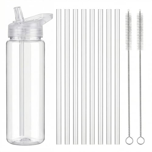 Lot de 10 pailles de rechange, en plastique, 24 cm, pour Stanley & Yeti, réutilisables, pour gourde Hydro Flask, pour tasse Stanley de 40 à 64 g, pailles en plastique avec brosses de nettoyage